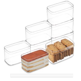 FZJ 50 Pack 14OZ Rectangle Clear Plastic Dessert Cups with Lids and Stickers Disposable Fruit Cups for Dessert,Tiramisu container with lid,Cupcake,Parfait,Pudding,Iced Cold Drinks,Snacks,Fruits