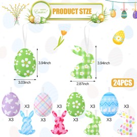CCINEE 24Pcs Easter Egg Rabbit Ornaments Felt Hanging Ornament Decoration Colorful 3D Animal Easter Fabric Ornaments for Tree Baubles Table Shelf Festival Home Party Supply