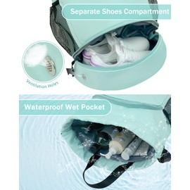 Drawstring Backpack Gym Backpack with Shoe Compartment for Men Women String Sports Bag with Wet Pocket Cinch Swim Beach Bag, Mint Green