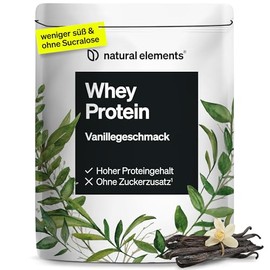 natural elements Whey Protein Powder - Vanilla - 1 kg - 24 g Protein per Serving - Not Too Sweet, Only Natural Flavours - High Dose - Produced in Germany & Laboratory Tested