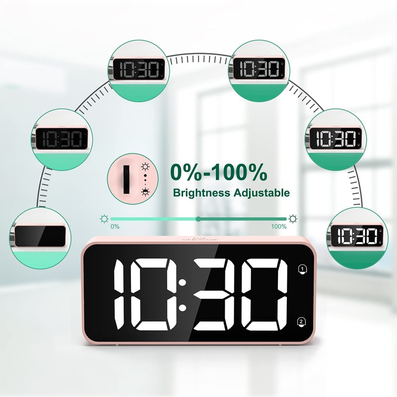 HERMIC Digital Alarm Clock Bedside Mains Powered Large Digital Led