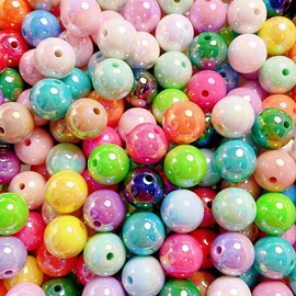 JIHUOO 100pcs Round Acrylic Beads 16mm AB Color Chunky Craft Beads Cute Loose Beads Friendship Bracelet Beads Jewelry Making