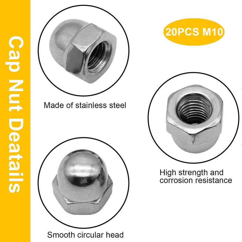 Bikasun Pack of 20 Acorn Nuts M10 Stainless Steel Cap