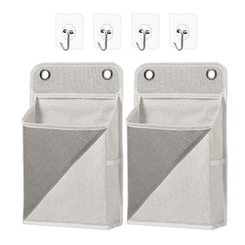 Someteth 2pcs Wall Hanging Storage Organizer Bag, Hanging baskets with pockets for Wall organizing, Storage Hanging Bag for Bedroom, Dormitory, Study Room, Bathroom (Grey/White)