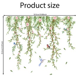 1PCS Wall Mural, Double Sided Window Clings for Bedrooms Living Rooms, Reusable PVC Wall Stickers with Hanging Vine Branches and Birds Design