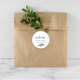 Welcome Stickers - Greenery Wedding Favor Stickers - Thank You Floral design Label - Baby Shower Stickers (Small branch)