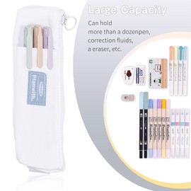 Kunoli Slim Pencil Case, Notebook Pen Holder, 2 Pack Pencil Case with Adjustable Elastic Band, Small Pencil Case for Diaries, Makeup Bag, School, Stationery, Office, Storage, White, Stationery