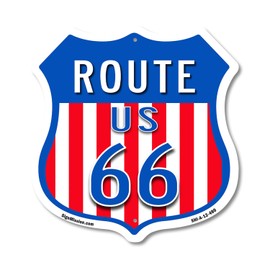 Route Us 66 12 inch X 12 inch Shield-Shaped Rust-Free Aluminum Metal Sign Weather Resistant, UV Protected for Workplace Made in the USA