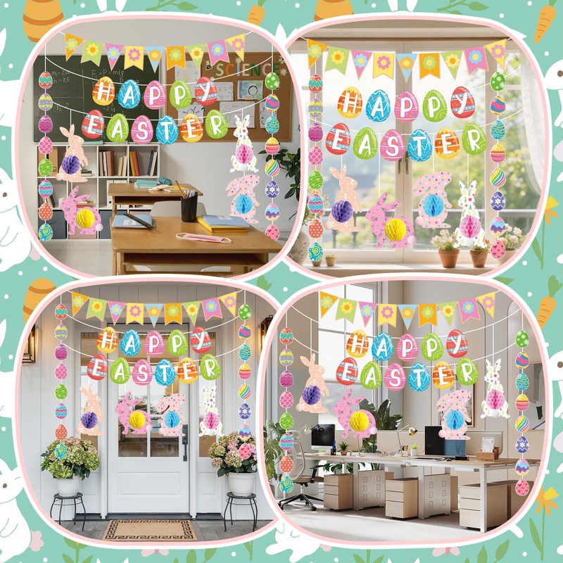 Pre-Strung Easter Decorations Set - Happy Easter Banner Decor with