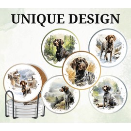 German Shorthaired Pointer Gifts, Ceramic Coaster, Set of 6, with Gift Box, Absorbent with Cork Base, Home Decor for Family, Housewarming, Thanksgiving, Birthday and Christmas