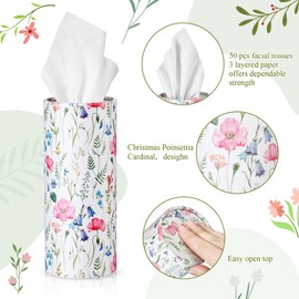 Cinnvoice 20 Pcs Spring Wildflower Car Tissues Cylinder with 3 Ply Facial Tissues Bulk, Wild Floral Round Tissue Boxes Tubes Travel Tissue for Car Cup Holder Home Bathroom Office Accessories