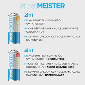 FrostMEISTER 2 in 1 - 2 x 400ml Car Air Conditioner Refill Kit for R1234yf (2017 Onwards) - Fast, Easy & Environmentally Friendly Refill Including Compressor Oil, Vehicle Safe