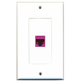 RiteAV - 1 Cat5e Pink Ethernet Port Female White Decorative Wall Plate