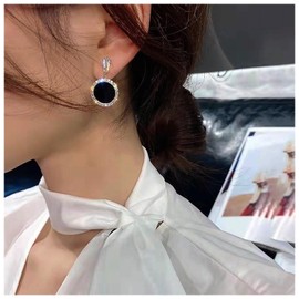 Cimenexe Bohemian Round Enamel Earrings Black Round Drop Earrings Geometric Black Crystal Stud Rhinestone Earrings Black Gemstone Earrings Jewelry for Women and Girls Gifts