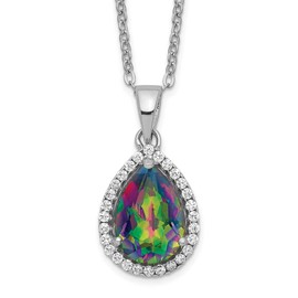 Real 925 Sterling Silver Mystic Topaz and CZ Cubic Zirconia Pendant Necklace Charm Chain