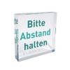 Transparent acrylic block as information stand, note stand with print