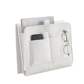 YOUDENOVA Bedside Caddy, Bedside Storage Caddy, Bedside Organizer for Dorm Room, Bunk Bed, Beige