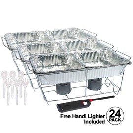 OnlyOneStopShop 24 Pc Disposable Aluminum Chafing Dish Buffet Party Set With Free Handy Lighter
