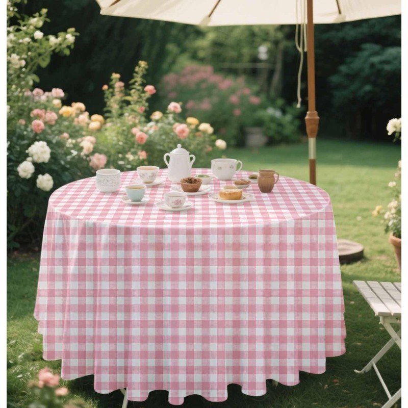 SietDESEO 3 Pack Pink Gingham Tablecloth Round 84 x 84