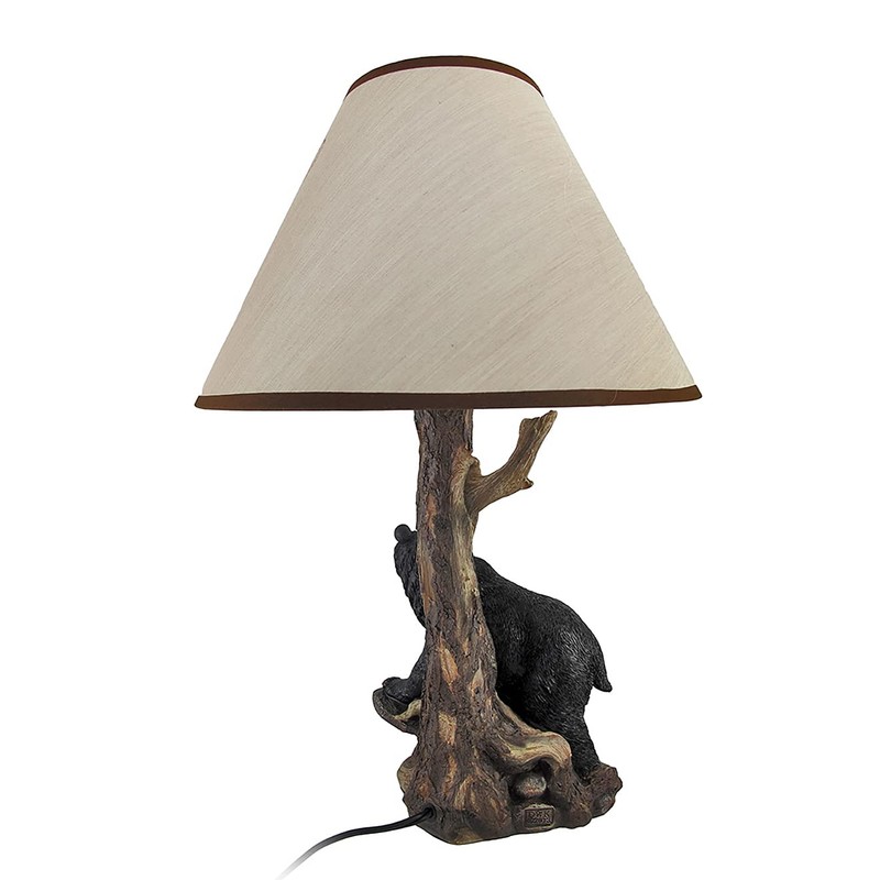 Zeckos Black Bear and Tree Table Lamp with Shade 20