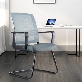 CLATINA Office Guest Chair with Adjustable Lumbar Support and Mesh Back Computer Chairs with Sled Base Desk Chair no Wheels for Reception Conference Room Waiting Guest Study Room Gray 1PK