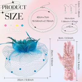 Moucuny 12 Pcs Fascinators Set for Women Tea Party Fascinator Derby Hat Headband Veil Tea Party Hats and Gloves Set for Women(4 Colors)