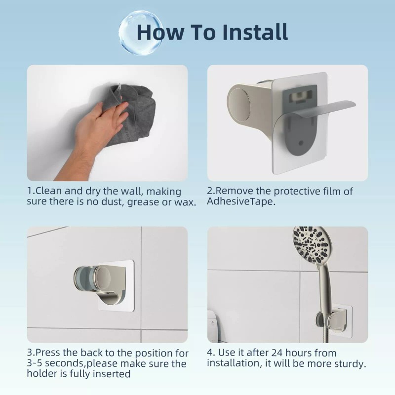 Hibbent Wall Mount Strong Adhesive Shower Head Holder,Waterpr - Chrome