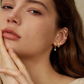 J.Fée Helix Piercings Earrings Set, 13 Pieces Earrings Silver 925 Stud and 9 Pairs 316L Stainless Steel Stud Earrings Gold and Silver Women's Earrings Piercing Ear Jewellery Gifts for Women, Silver