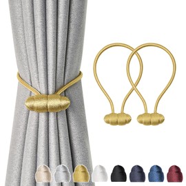 Pretty Jolly 2 Pack Magnetic Curtain Tiebacks 16 Inch Handmade Weave Rope Curtain Holdbacks Modern Elegant Decorative Curtain Drape Tie Backs for Home and Office Window Drapery (Gold)