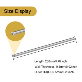 LAVMHAB 304 Stainless Steel Tube 5mm OD x 4mm ID 0.5mm Wall Thickness 200mm Length, Straight Stainless Steel Round Pipes Tubing (4pcs)