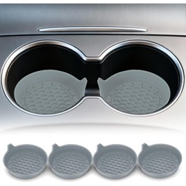 HETIE Posavasos para Coche, Juego de 4 Portavasos Universales de Silicona, Antideslizantes y a Prueba de Fugas, Diámetro 8 cm (Gris)