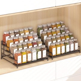 RUILALIFE 4-Tier-Spice-Rack-Organizer-for-Cabinet, Adjustable Depth Spice Holder Shelf For Countertop Pantry Cupboard, Metal Tiered Seasoning Organizer,Display Shelf Riser (Black-1 Pack)