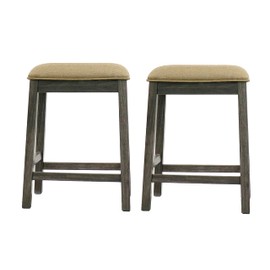 Liveasy Furniture Backless Counter Stool Set of 2, Counter Height Stools 24 Inch Upholstered Bar Stools for Kitchen Counter (Grey)
