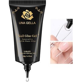 UNA GELLA - Puntas de uñas de gel suave para pegar de 1.4 fl oz de secado por lámpara, permanente, pegamento de uñas fuerte para uñas acrílicas, puntas de uñas postizas a presión para puntas de gel