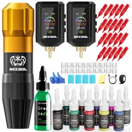 Neebol 2PCS 1600mAh Batteries Tattoo Gun,Wireless Tattoo Kit for Beginners