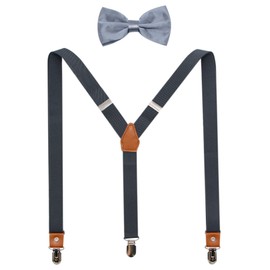JAIFEI Suspenders And Pre-Tied Bowtie Set For Boys And Men, Casual And Formal (Men(47 inches), Dark Grey)