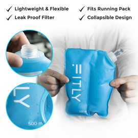 FITLY Soft Flask - 17 oz (500 ml) - Shrink As You Drink Soft Water Bottle for Hydration Pack/Running Vest With Hydration Tube - Folding Water Bottle for Running, Hiking - Ski Water Bottles (FLASK500)