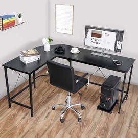 Saicool Modern L-Shaped Home Office Gaming Desk PC Table Writing Desk with CPU Stand Sturdy Writing Workstation Space-Saving, Easy to Assemble for Office, Dormitory, Study, Living Room (Black)