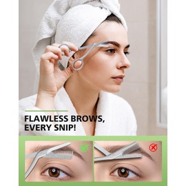 BALUCA Eyebrow Scissors with Comb | Professional Stainless Steel Eyebrow Trimmer for Women & Men | Dual-Design Precision Eye Brow Trimmer Scissors for Effortless Grooming, Silver (Silver)