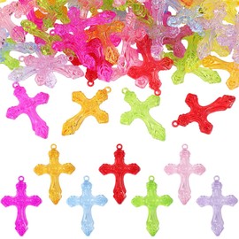 SOFPLATE 1 Box 100 Pieces Acrylic Cross Pendants Plastic Crucifix Bulk Pack Small Transparent Colourful Christian Blessed Easter Crosses Beads for Bracelets Necklaces Earrings Jewellery Making Women