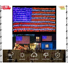 PUHONG (New) American Flag Lights, 420 LED USA Flag Net Lights, Outdoor Waterproof P...
