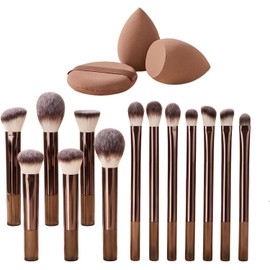 Brochas de Maquillaje Profesional 15 Set,Maquillaje con Esponja Multifuncional,Aluminio con Estuche Sintético Premium Sombra Ojos en Polvo Base de Maquillaje,un set para maquillar todo el rostro