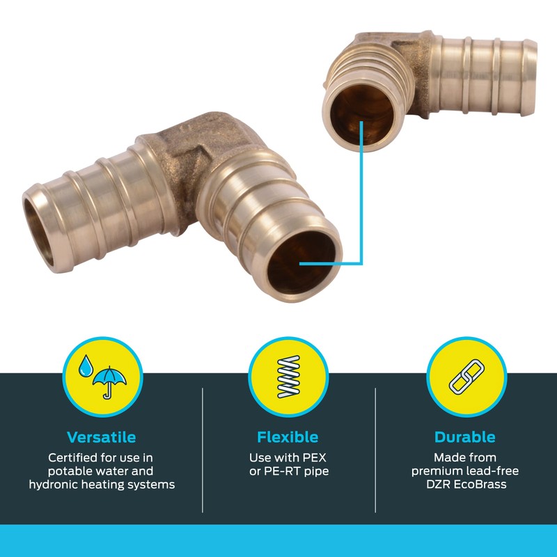 SharkBite 3/4 Inch Crimp 90 Degree Elbow, Brass Plumbing Fitting,