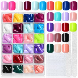 LoveOurHome LoveOurHome 576pc Christmas Press on Nails Short Fake Nails Acrylic Nail Press ons Nails Square Short Presson Nail Square False Nail Artificial Fingernail & Glue Adhesive Tabs for Women Girls Kids