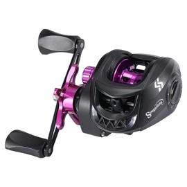 Sougayilang Baitcasting Reel, 7.2:1 Gear Ratio Super Smooth Power with Magnetic Braking System,Anti-Corrosion Baitcaster Fishing Reel - Color: Purple, Specification: Right handle