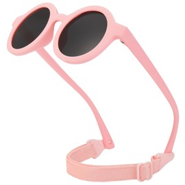 CIKJUK Baby Sunglasses 0-36 Months Polarised with Adjustable Strap Round Soft for Toddlers Sunglasses Baby 0-3 Years UV Protection, pink/black