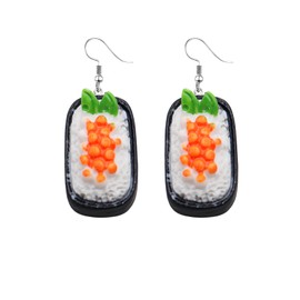 QLUYCKW Imitation Cartoon Food Earrings Cute Funny Strawberry Resin Popcorn Chocolate Strawberry Charm Food Snacks Dangle Drop Earrings for Women Gifts (Sushi)