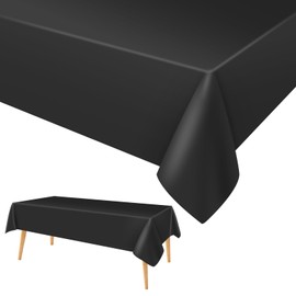 AMFUN 2Pcs Black Rectangular Plastic Table Cover (137cm x 274cm),Wipeable Water Resistant Tablecloth for Baby Shower,Events,Wedding,Birthday,Christmas, Party, Home Table Decorations