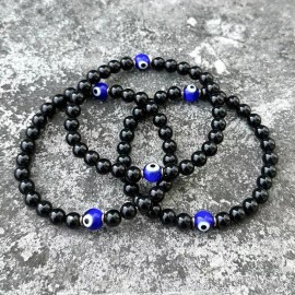 Unbranded Natural Black Tourmaline Evil Eye Beads Aura Shield  Empath Protection Bracelet