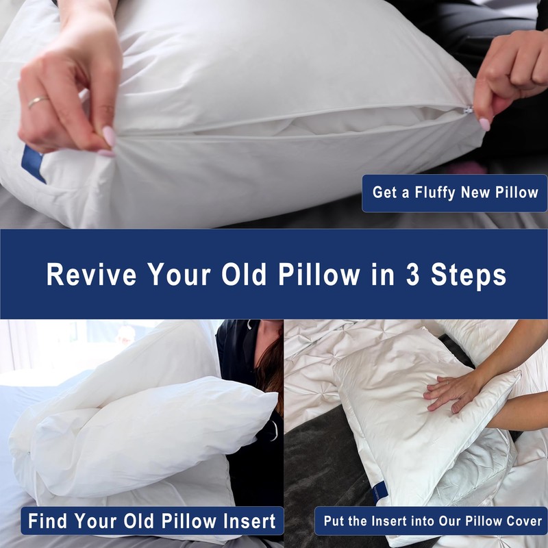 ACCURATEX Fluffy Pillow Cover, 100% Cotton Shell Filled with Down